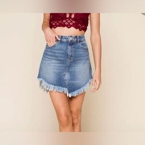We The Free Denim Asymmetrical Skirt with Frayed Hem